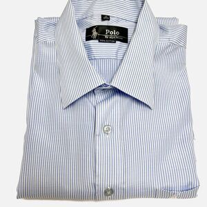 Polo Ralph Lauren Blue Striped Oxford Dress Shirt Cotton Size 17